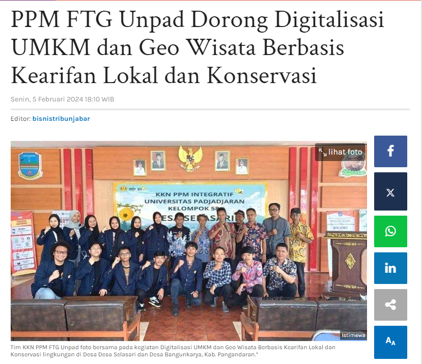 Riza Saepul Millah, S.IP, M.P. Par Dosen STAI Al-Ruzhan Tasikmalaya Menjadi Narasumber pada kegiatan PPM FTG Unpad dengan tema Dorong Digitalisasi UMKM dan Geo Wisata Berbasis Kearifan Lokal dan Konservasi di wilayah Pangandaran